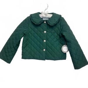 Edghill Collection Forest Freen Kids' Quilted Jacket with Pearl Buttons Size 6X